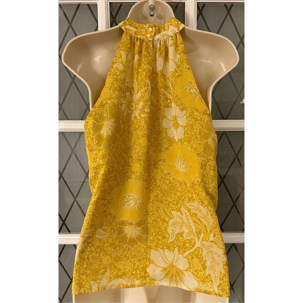 Cupcakes & Cashmere Size Small Halter Top Yellow Gold Flecks Floral - Picture 5 of 10
